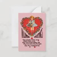 Vintage Valentines Heart Wreath & Girl Kids Cards