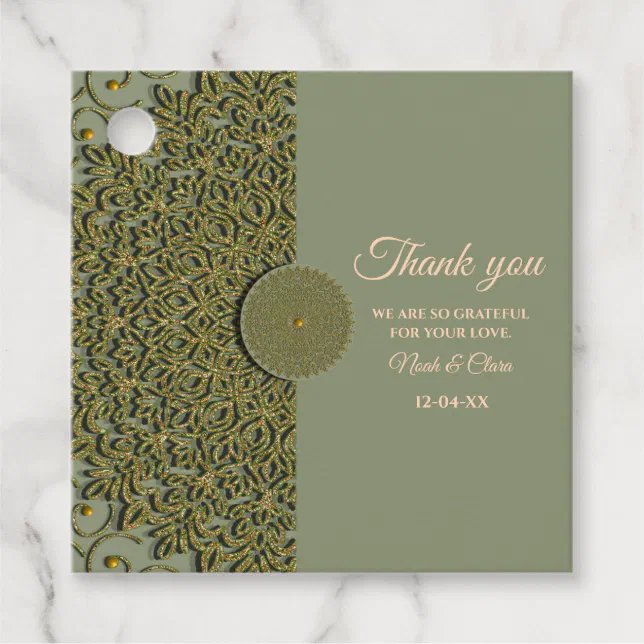 Elegant Modern Sage green & gold classic mandala F Favor Tags