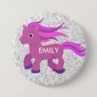 Personalize this cute Pink & Purple Pony Button