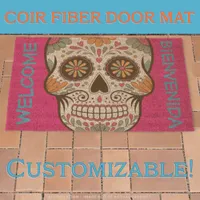 Hot Pink Sugar Skull 'Day of the Dead' Coir Fiber Doormat