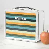 Personalized Stripe Pattern Monogram Blue Yellow Metal Lunch Box