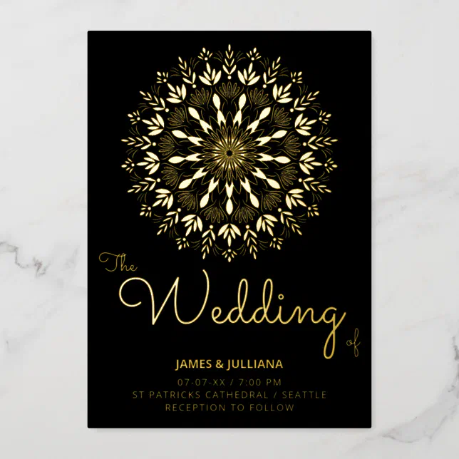 Traditional Elegant classic Mandala Wedding  Foil Invitation