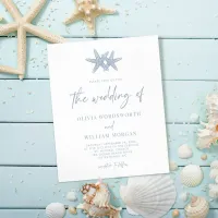 Budget Starfish Dusty Blue Script Wedding Invite Flyer