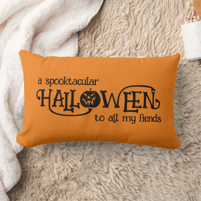 Spooktacular Orange Halloween Jack-o-Lantern Lumbar Pillow