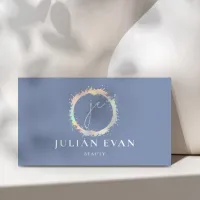 Elegant Blue Holographic Monogram Business Card