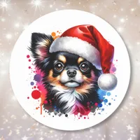 Chihuahua Dog in Santa Hat Christmas   Classic Round Sticker