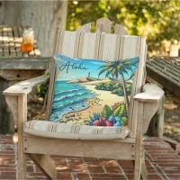 Tropical Ocean Aloha Vacation  Outdoor Pillow