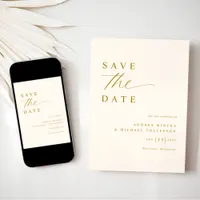 Soft Romantic Cream and Gold Wedding Save The Date