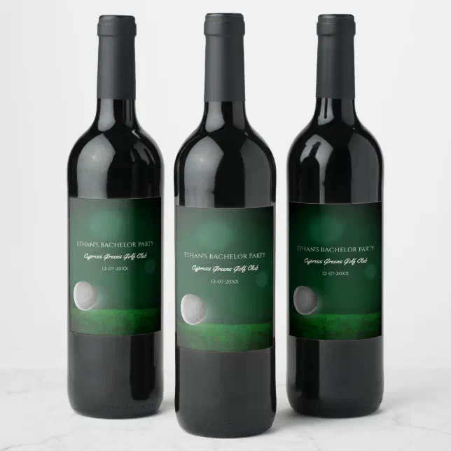 Golfer Bachelor party green golf ball golf course Wine Label