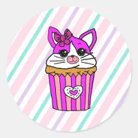 Kitty Cat Cupcake Birthday Classic Round Sticker