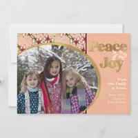 Pink and Gold Poinsettia Photo Flat Holiday Card