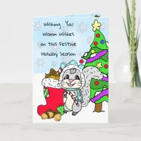 Cute Whimsical Happy Holidays Christmas Squirrel Card