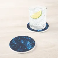 Deep Blue & Bright Snowflakes Sandstone Coaster