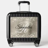 Glittery Platinum Foil Fancy Monogram Luggage