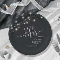 Modern String Lights Mr and Mrs B&W ID585 Paper Plates