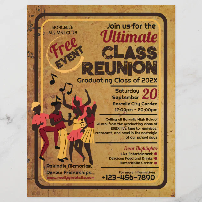 Brown And Red Retro Style Class Reunion Graduation Flyer