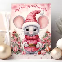 Watercolor Mouse Big Christmas Wishes Holiday Card