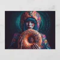 Colorful Woman With a Donut Postcard