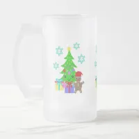 Cute Kawaii Face Christmas Tree Scene, ZSG Frosted Glass Beer Mug