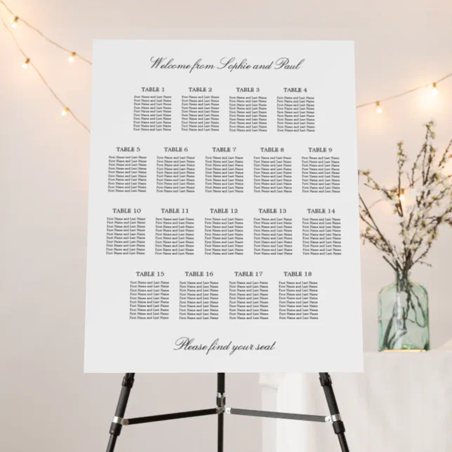 Elegant Minimalist 18 Table Seating Chart Foam Board