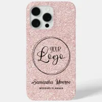 Business Logo Faux Pale Rose Gold Glitter iPhone 15 Pro Max Case