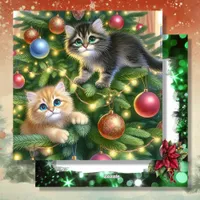 Cute Kittens in the Christmas Tree Personalized Holiday Card