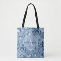 Blue Ocean Sea Life Coastal Beach Monogram Tote Bag