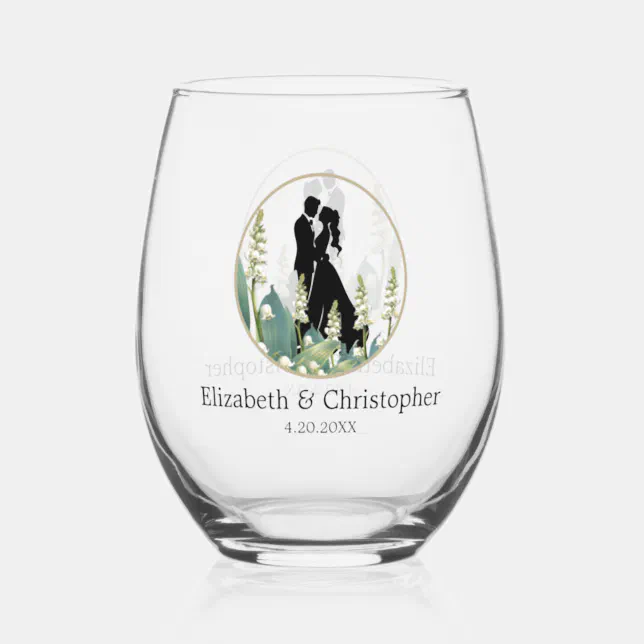 Elegant Lily of the Valley Wedding Stemless Wine Glass