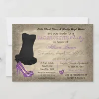 Purple Gold Little Black Dress bachelorette invite