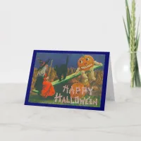 Vintage Witch & Jack o' Lanterns Play Time Card