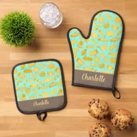 Pasta Patterned Italian Chef Foodie Oven Mitt & Pot Holder Set