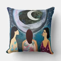 Celestial Artwork | Women Looking at the Moon Throw Pillow