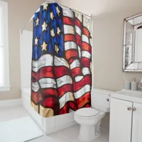 Vibrant Mosaic American Flag Stained Glass Shower Curtain