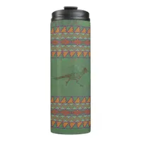 Southwest Roadrunner Green and Orange Geometric  Thermal Tumbler