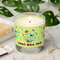 Simple Floral Watercolor Monogram Bee on green  Scented Candle