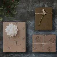 Minimalist Brown Kraft + Black Christmas Trio Gift Wrapping Paper Sheets