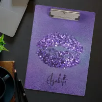 Modern Glam Purple Glittery Kiss Lipstick Imprint Clipboard