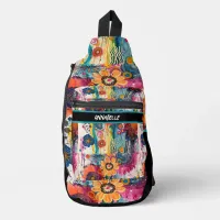 Vibrant Doodle Flowers  Sling Bag