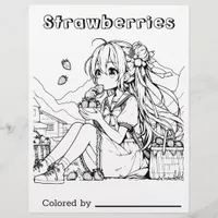 Color Me Page for Kids | Anime Girl Strawberries