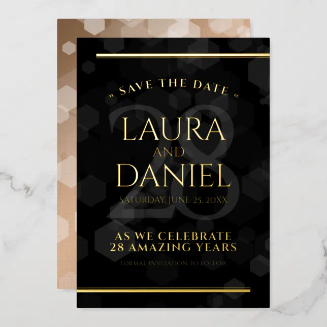 28th Linen Wedding Anniversary Save the Date Foil Invitation