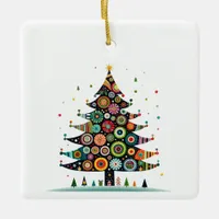 Wacky Whimsical Christmas Tree, Bright Colors Ceramic Ornament