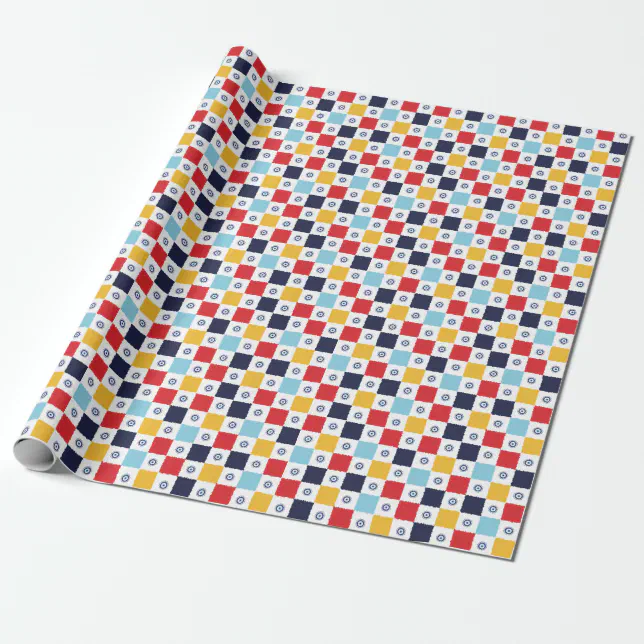 Greek Eye Colorful Squares Pattern Wrapping Paper
