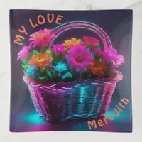 Monogram Brightly Colored Flowers in a Basket | Trinket Tray