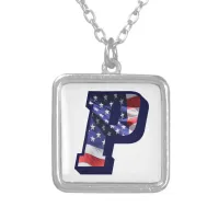 American Flag Letter P" Silver Plated Necklace