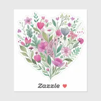 Pink Wildflower Heart Custom-Cut Vinyl Sticker