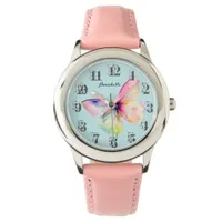 Delicate Pink Butterfly in Pastel Rainbow Colors Watch