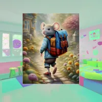 Cute mouse boy on his way to school, poster