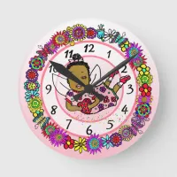 Unicorn and Fairy Whimsical Folk Art Girl's Round Clock