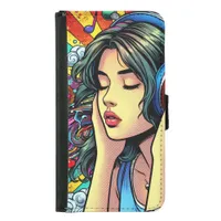 Girl Listening to Music on Headphones Psychedelic Samsung Galaxy S5 Wallet Case