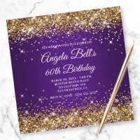 Sparkly Gold Glitter Royal Purple 60th Birthday Invitation